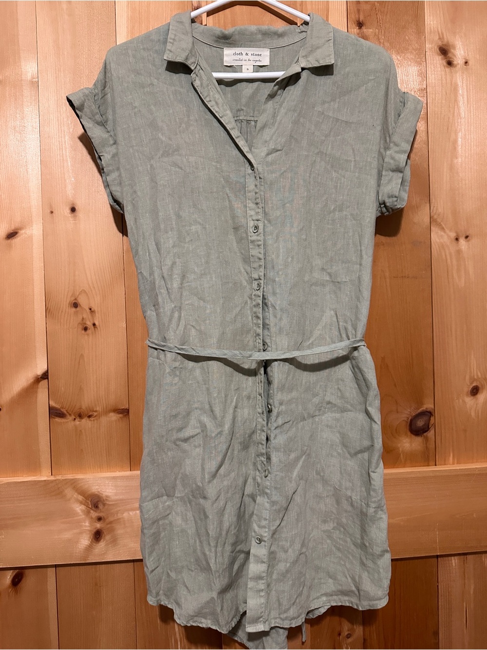 Cloth & Stone Sage Button-Front Shirt Dress small